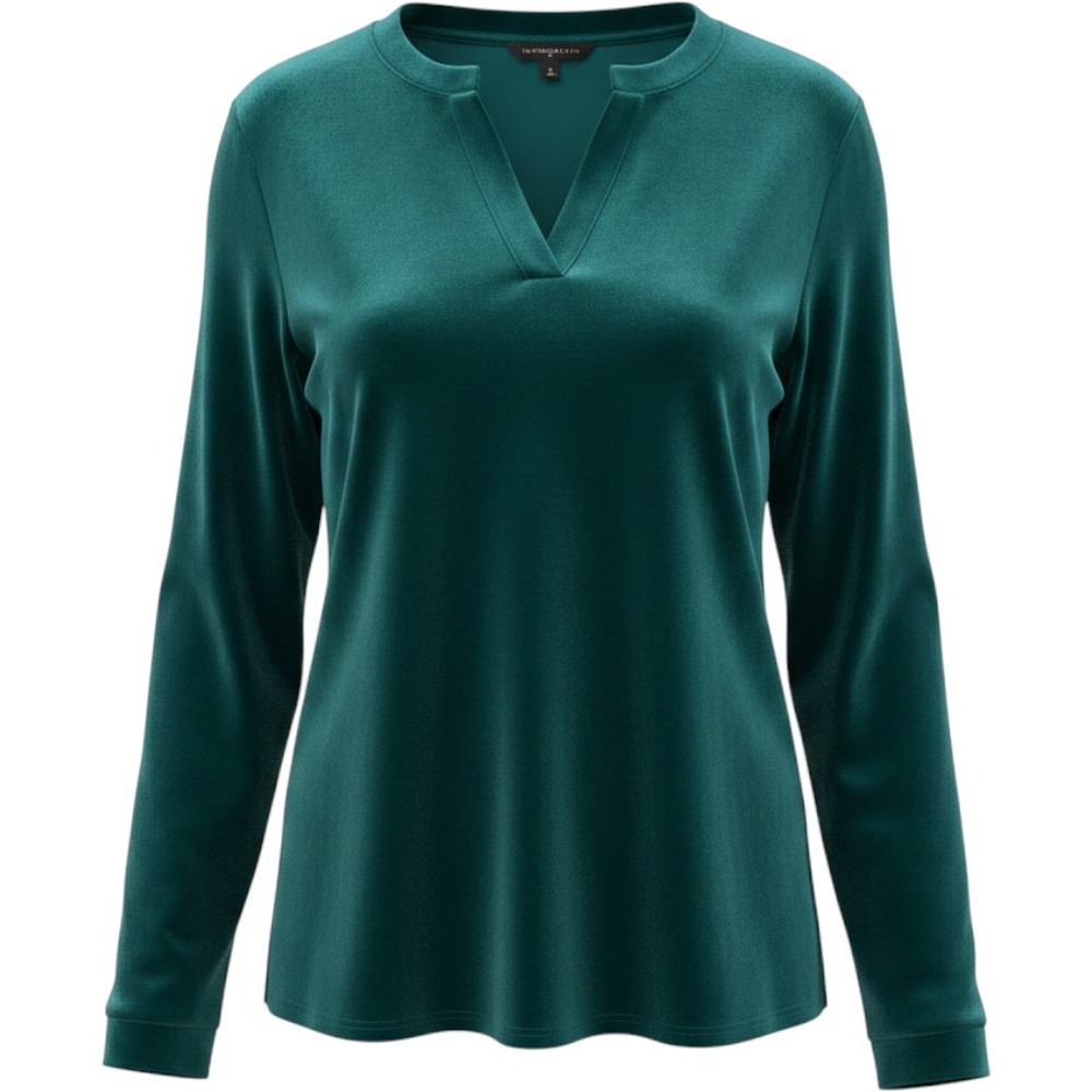 Investments Velvet Blouse Womens 2X Green New Split Neck Long Sleeve FT1KV281W